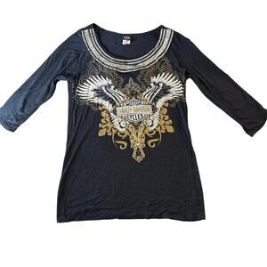 Harley-Davidson black long-sleeve shirt with rhinestone and sequins Sz M